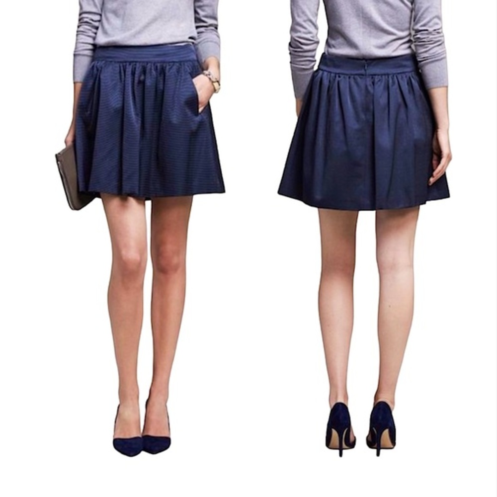 Banana Republic Faille Shine Navy Welt Pockets Lined Skirt 10